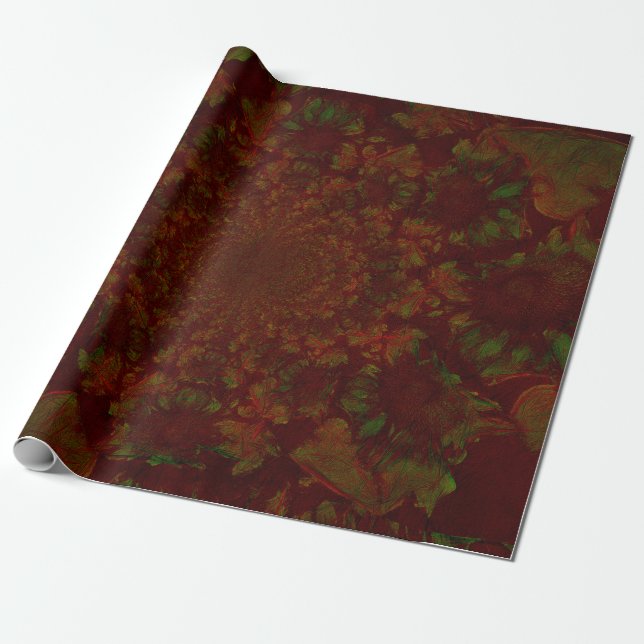 Papel De Regalo Navidades elegantes y florales rojos verdes (Desenrollado)