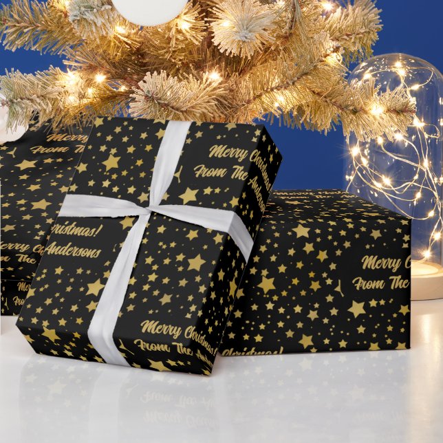 Papel De Regalo Navidades elegantes y personalizados de Black Gold (Vacaciones)