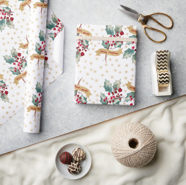 Papel De Regalo Navidades elegantes y simples estampado de berry (Artesanía)