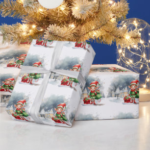 Papel De Regalo Navidades elf con un saco de regalos