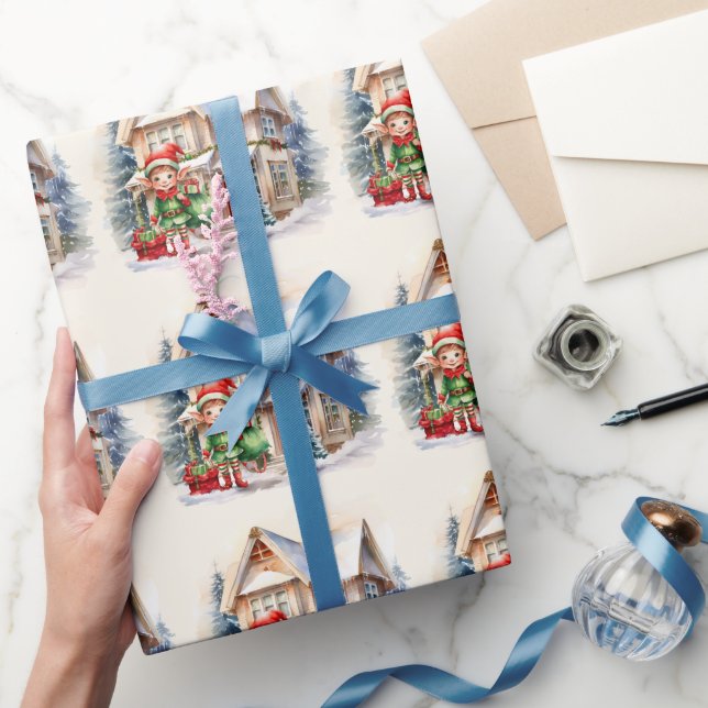 Papel De Regalo Navidades elf con un saco de regalos (Regalar)