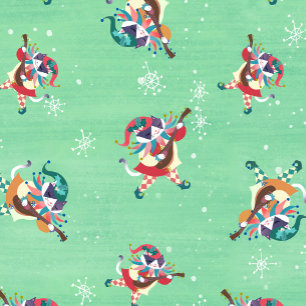 Papel De Regalo Navidades Elf Jester Cat Mint Green