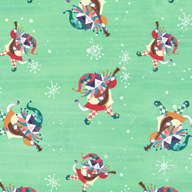 Papel De Regalo Navidades Elf Jester Cat Mint Green (Subido por el creador)