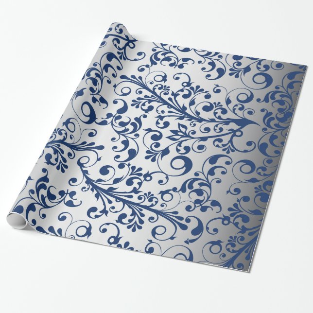 Papel De Regalo Navidades en azul y plata (Desenrollado)
