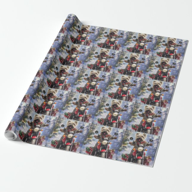 Papel De Regalo Navidades en moto de Cairn Terrier (Desenrollado)