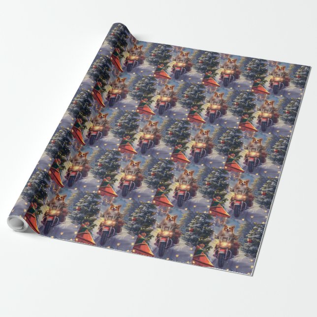 Papel De Regalo Navidades en motocicleta de Corgi Dog Riding (Desenrollado)