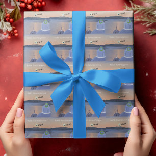 Papel De Regalo Navidades En Santorini, Grecia Con Santa