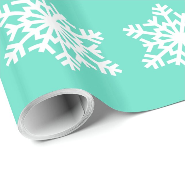 Papel De Regalo Navidades en Tiffanys Aqua Blue Snowflakes (Esquina del rollo)