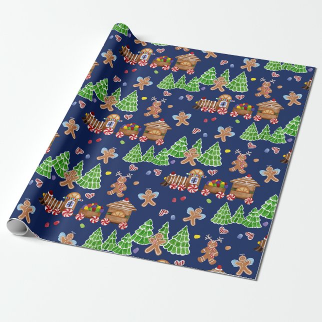Papel De Regalo Navidades Entrenan a Gingerbread Man Angels Waterc (Desenrollado)