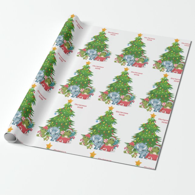 Papel De Regalo Navidades envolviendo el personalizable de dinosau (Desenrollado)