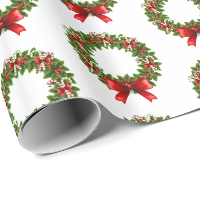 Papel De Regalo Navidades envueltos de papel-Candy Cane Wreath (Esquina del rollo)