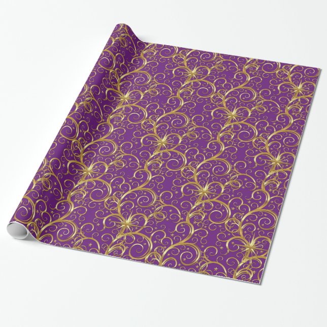 Papel De Regalo Navidades envueltos Papel-Majesty Swirls Dorados (Desenrollado)
