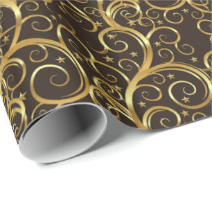Papel De Regalo Navidades envueltos Papel-Majesty Swirls Dorados