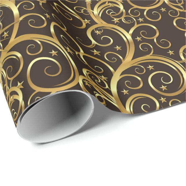 Papel De Regalo Navidades envueltos Papel-Majesty Swirls Dorados (Esquina del rollo)