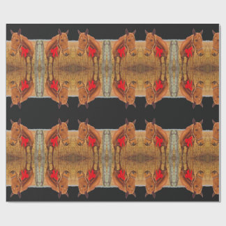 Papel De Regalo Navidades equinos, caballo marrón con arco rojo