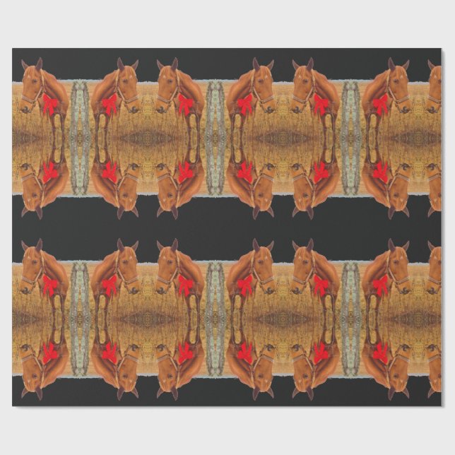 Papel De Regalo Navidades equinos, caballo marrón con arco rojo (Superficie plana)
