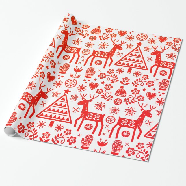 Papel De Regalo Navidades ESCANDINAVIANOS PATRÓN ROJO Y BLANCO (Desenrollado)