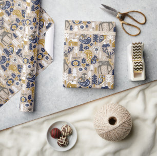 Papel De Regalo Navidades escandinavos cortan el taupe de animales