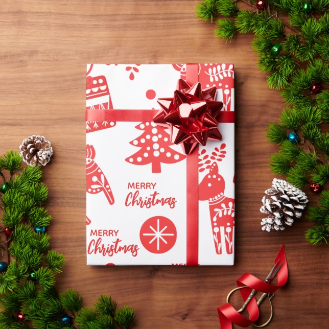 Papel De Regalo navidades escandinavos festividades rojas y blanca (Regalo de vacaciones)