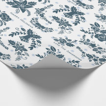 Navidades escandinavos Folklore Art Floral Azul Bl