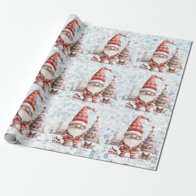 Papel De Regalo Navidades escandinavos Gnome Red Berries (Desenrollado)
