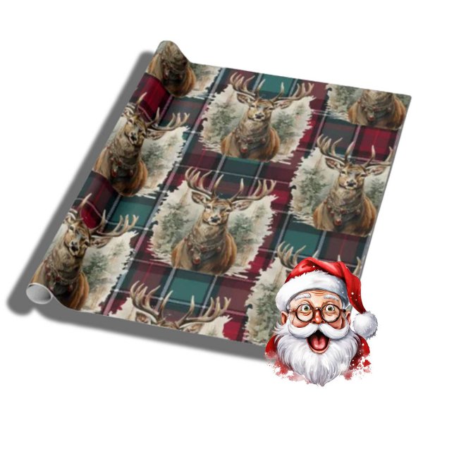 Papel De Regalo Navidades Escocia Tartán denim blue Reindeer (Merry Christmas  Scottish)