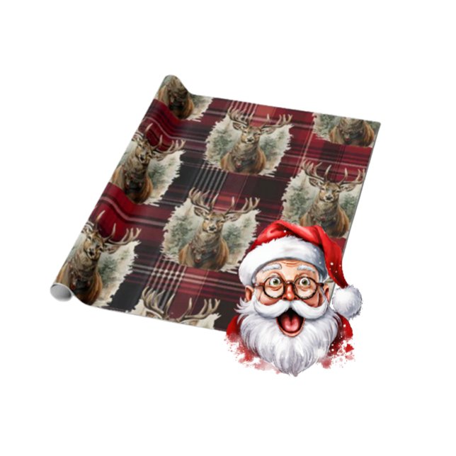 Papel De Regalo Navidades Escocia Tartán Reno oscuro (Scottish Reindeer Christmas Paper)
