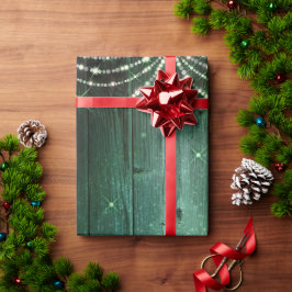 Papel De Regalo Navidades esparcen luces de hadas verdes rusticas