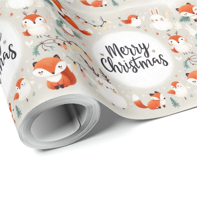 Papel De Regalo Navidades esponjosos, zorros y conejos (Esquina del rollo)