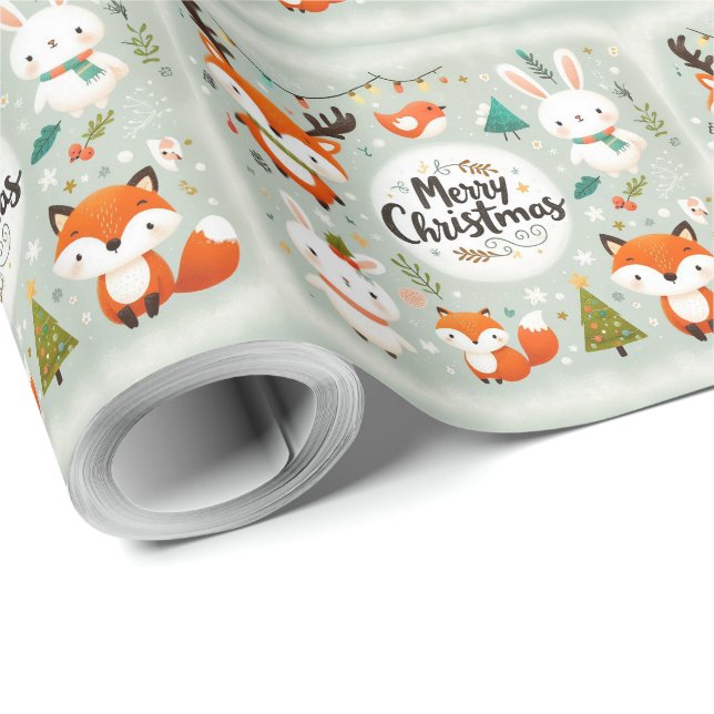 Papel De Regalo Navidades esponjosos, zorros y conejos (Esquina del rollo)