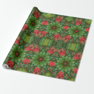 Papel De Regalo Navidades Estrella Flores Patrón Flor Verde Rojo F