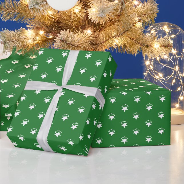 Papel De Regalo Navidades estrellas blancas verdes copos de nieve  (Vacaciones)