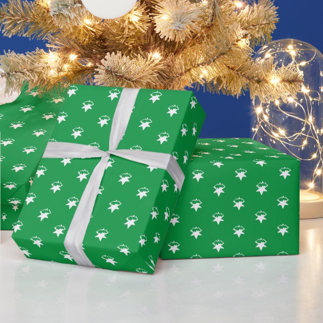 Papel De Regalo Navidades estrellas blancas verdes nevan nieve de  (Vacaciones)