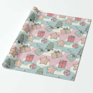 Papel De Regalo Navidades estrellas de regalo y dulces de color pa