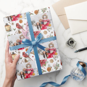 Papel De Regalo Navidades familia foto patrón fiesta blanco rojo