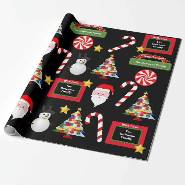 Papel De Regalo Navidades familiares personalizados divertidos (Desenrollado)