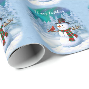 Papel De Regalo Navidades felices Snowman y Birds Winter Scene