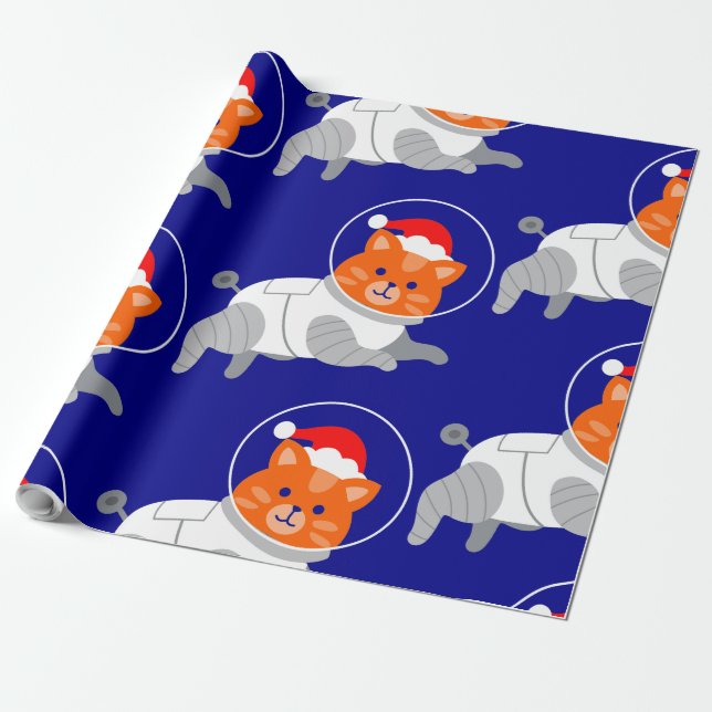 Papel De Regalo navidades feos de gato astronauta santa (Desenrollado)