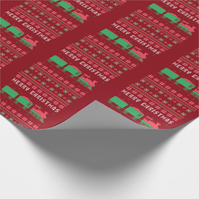 Papel De Regalo Navidades feos del tren locomotor suéter (Esquina)