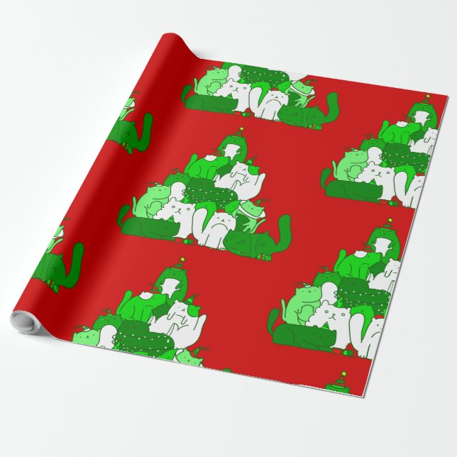 Papel De Regalo navidades feos festividades del árbol del gato (Desenrollado)