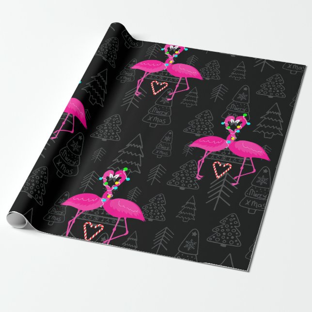 Papel De Regalo navidades feos flamingo caramelos (Desenrollado)