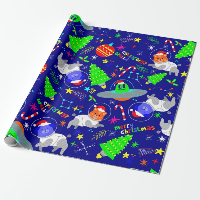 Papel De Regalo navidades feos gato alien santa dog (Desenrollado)