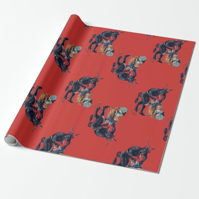 Papel De Regalo navidades feos krampus rojo antiguo (Desenrollado)