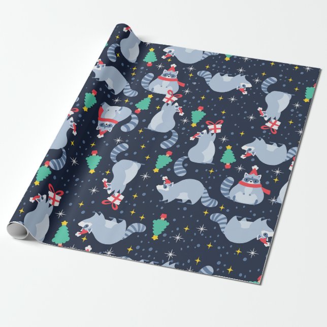 Papel De Regalo navidades feos mapache santa claus xmas tree (Desenrollado)