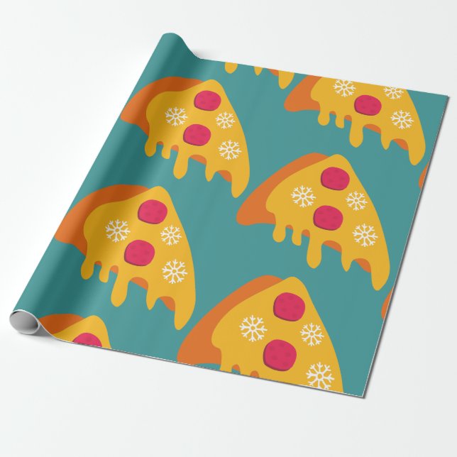 Papel De Regalo navidades feos pepperoni pizza copos de nieve invi (Desenrollado)