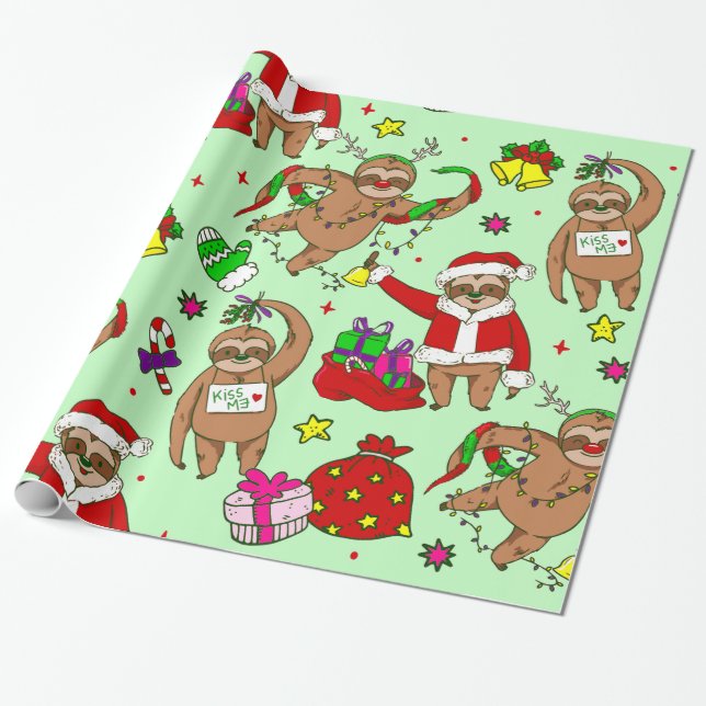 Papel De Regalo navidades feos santa claus sloth (Desenrollado)