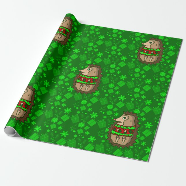 Papel De Regalo navidades feos suéter hedgehogs (Desenrollado)