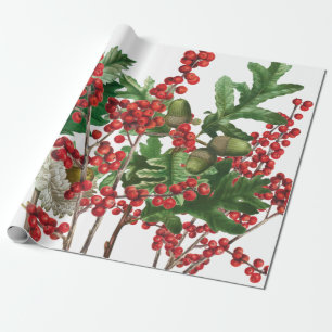 Papel De Regalo Navidades Festividad Forestal Berries Acorn Evergr