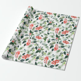 Papel De Regalo Navidades festivos acuarela Foliage Holly Berry