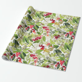 Papel De Regalo Navidades festivos acuarela Foliage Holly Berry
